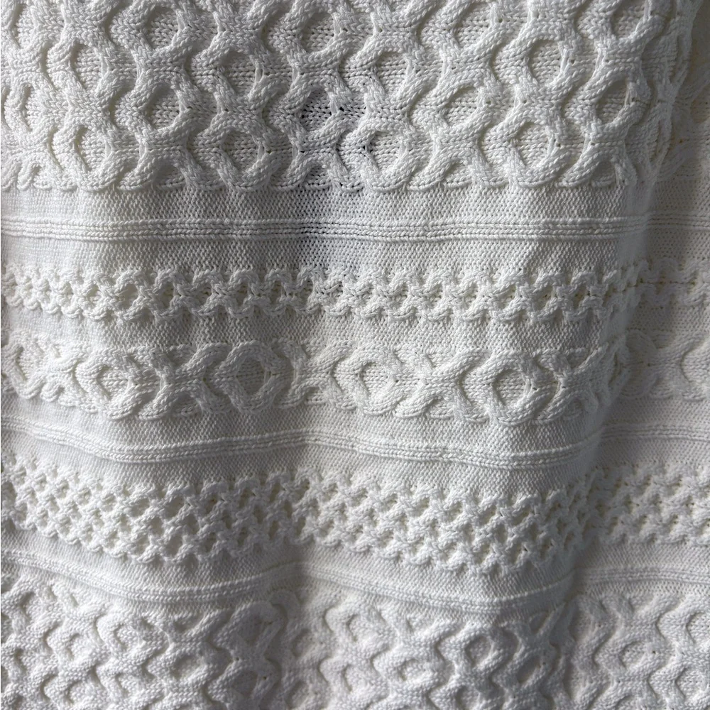 WHBM XL Ecru Top Cap Sleeves Cable Knit Design NWT Office Career Party Cruise - Picture 5 of 12